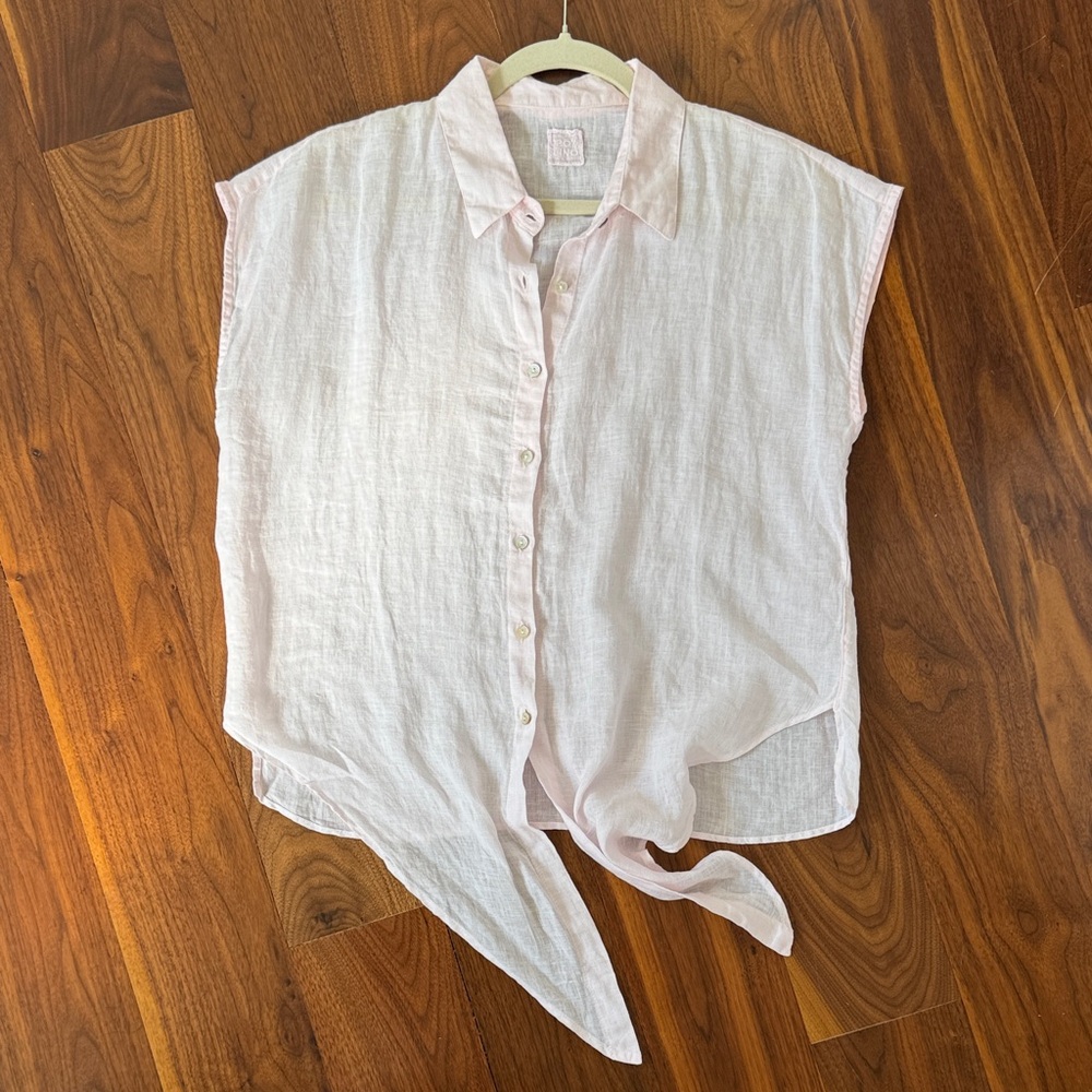 120% LINO Light Pale Pink Sleeveless Tie-Front Linen Top 42 Small, worn once - Picture 5 of 5